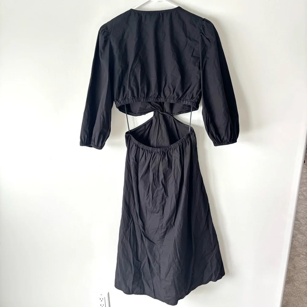 Gap Black Midi Dress Side Cut Outs Twist Front V Neck
